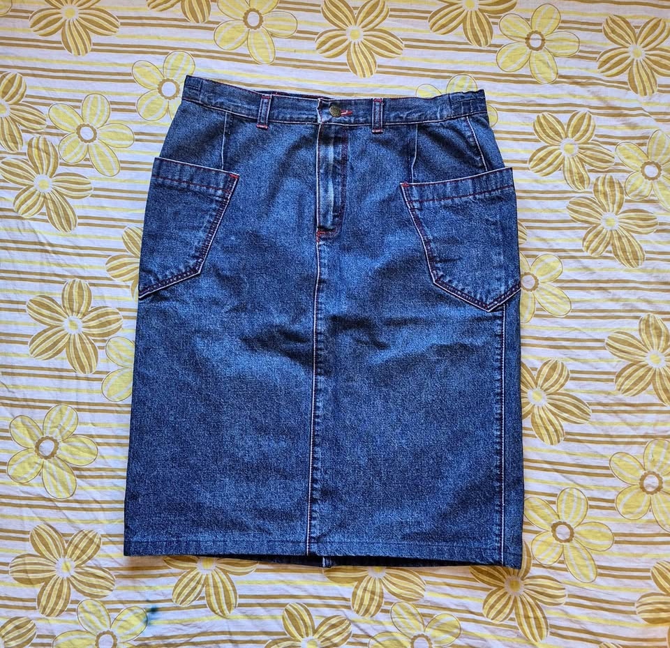 Calvin Klein Vintage Denim Skirt with Red Stitching