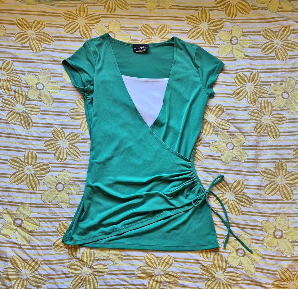 Say Anything Green Wrap Top with Tie Detail