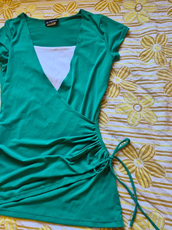 Say Anything Green Wrap Top with Tie Detail - photo 3