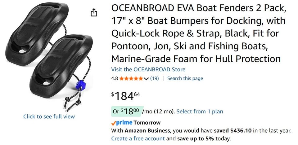 EVA Boat Fenders – 17” × 8” Dock Bumpers (2‐Pack) - photo 2