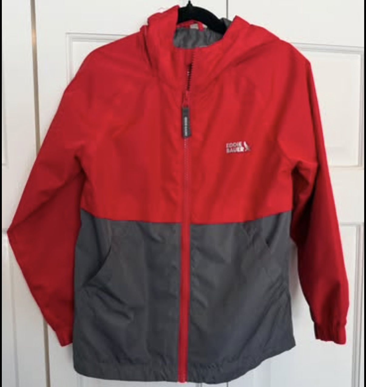 Boys XS (5-6) Red & Grey Hooded Windbreaker Jacket $10