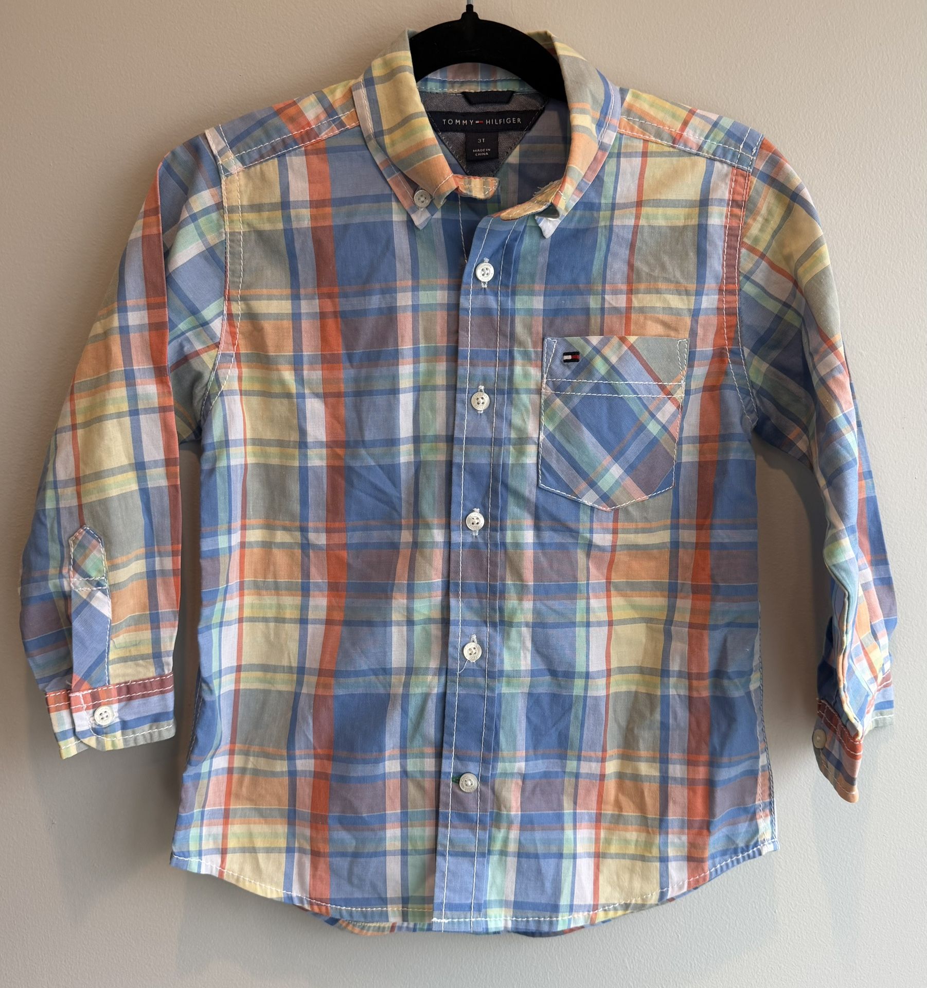 Toddler Boys 3T Plaid Tommy Hilfiger Dress Shirt Easter Colors $