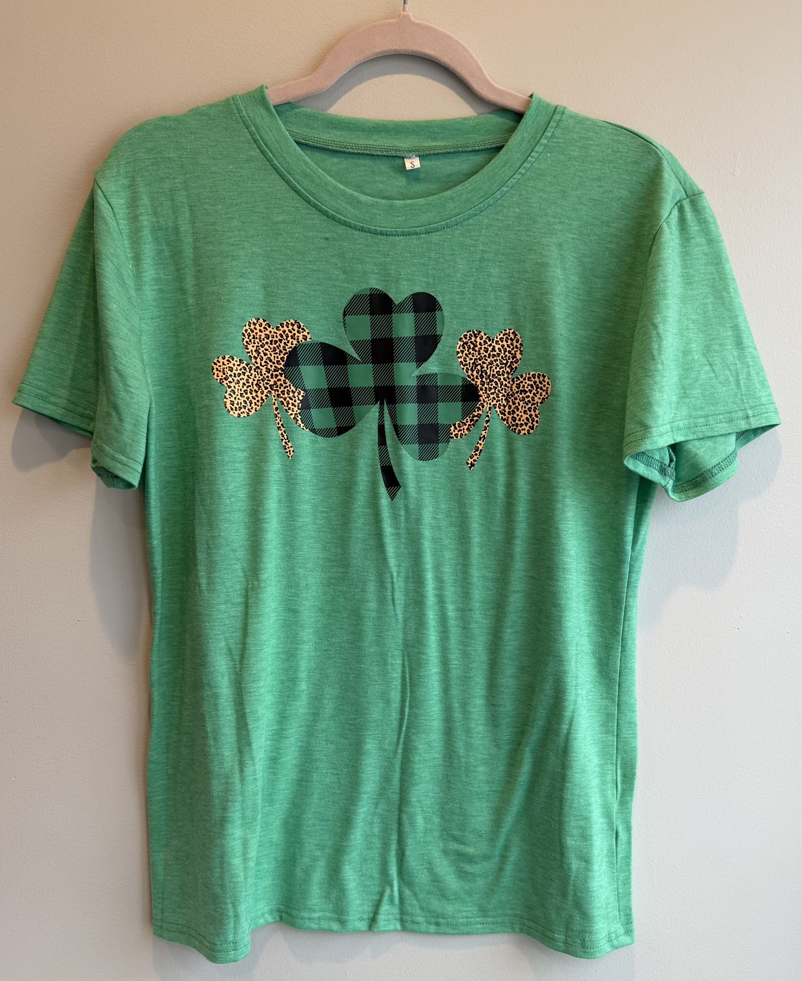New Women's Small T-Shirt plaid & Leopard Shamrock $8