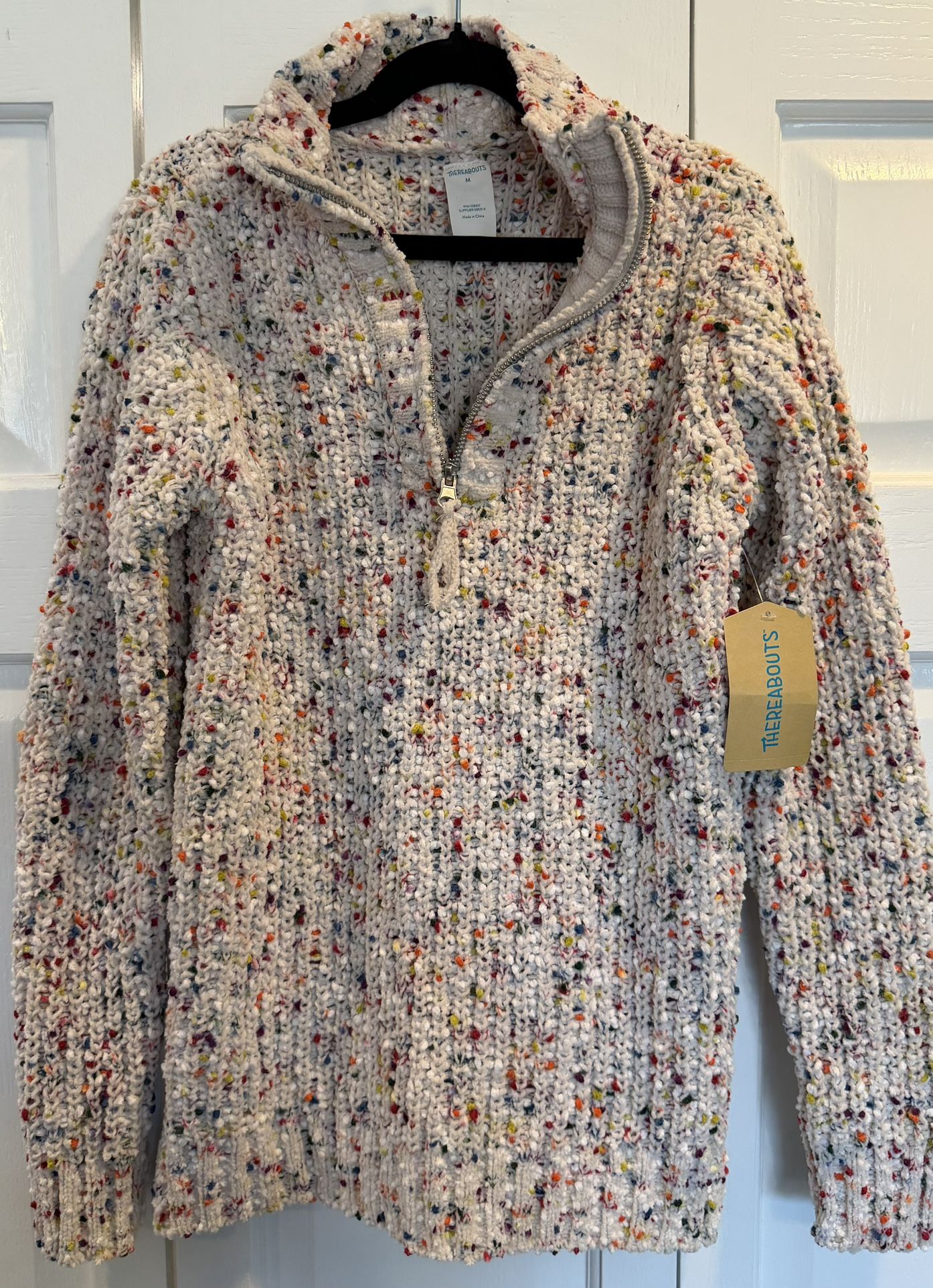NWT Little Girls Size 7/8 Medium - Confetti Knit Quarter Zip Swe