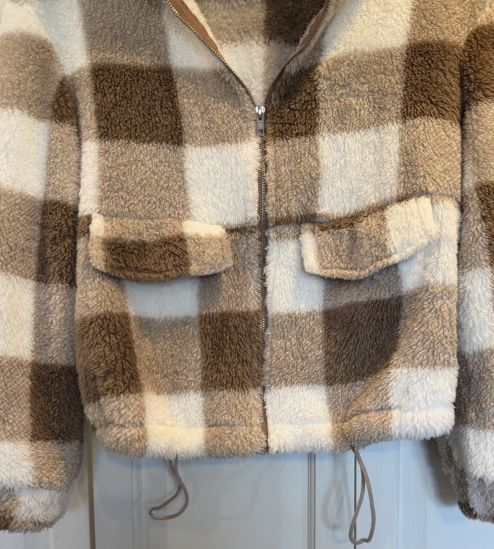 Women's XS Plush Brown & Plaid Fleece Jacket - photo 5