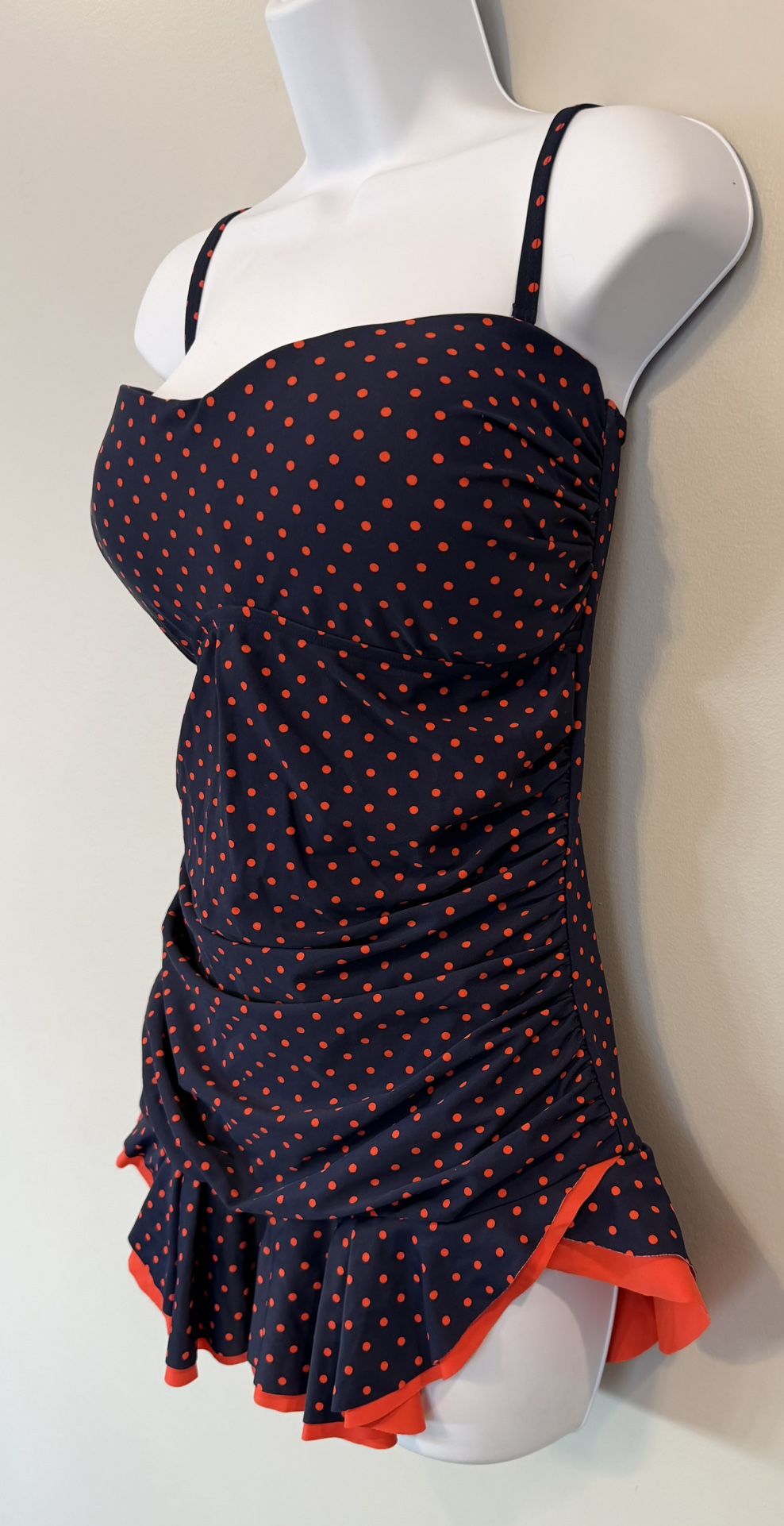 Like New Women's Navy Blue Polka Dot Swimsuit Size 14 - photo 2