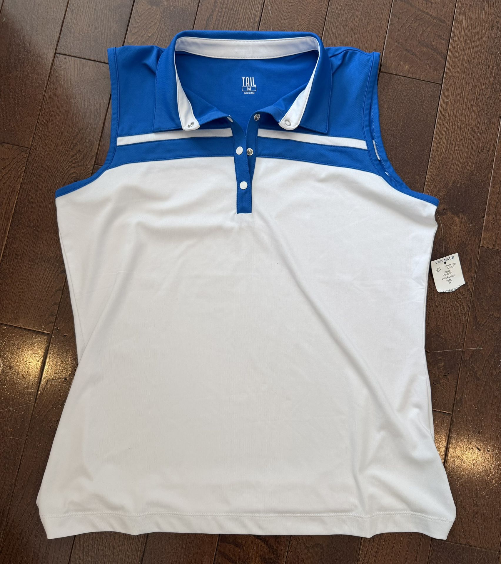 NWT Women's Medium Collared Tank White & Blue Golf Shirt $20