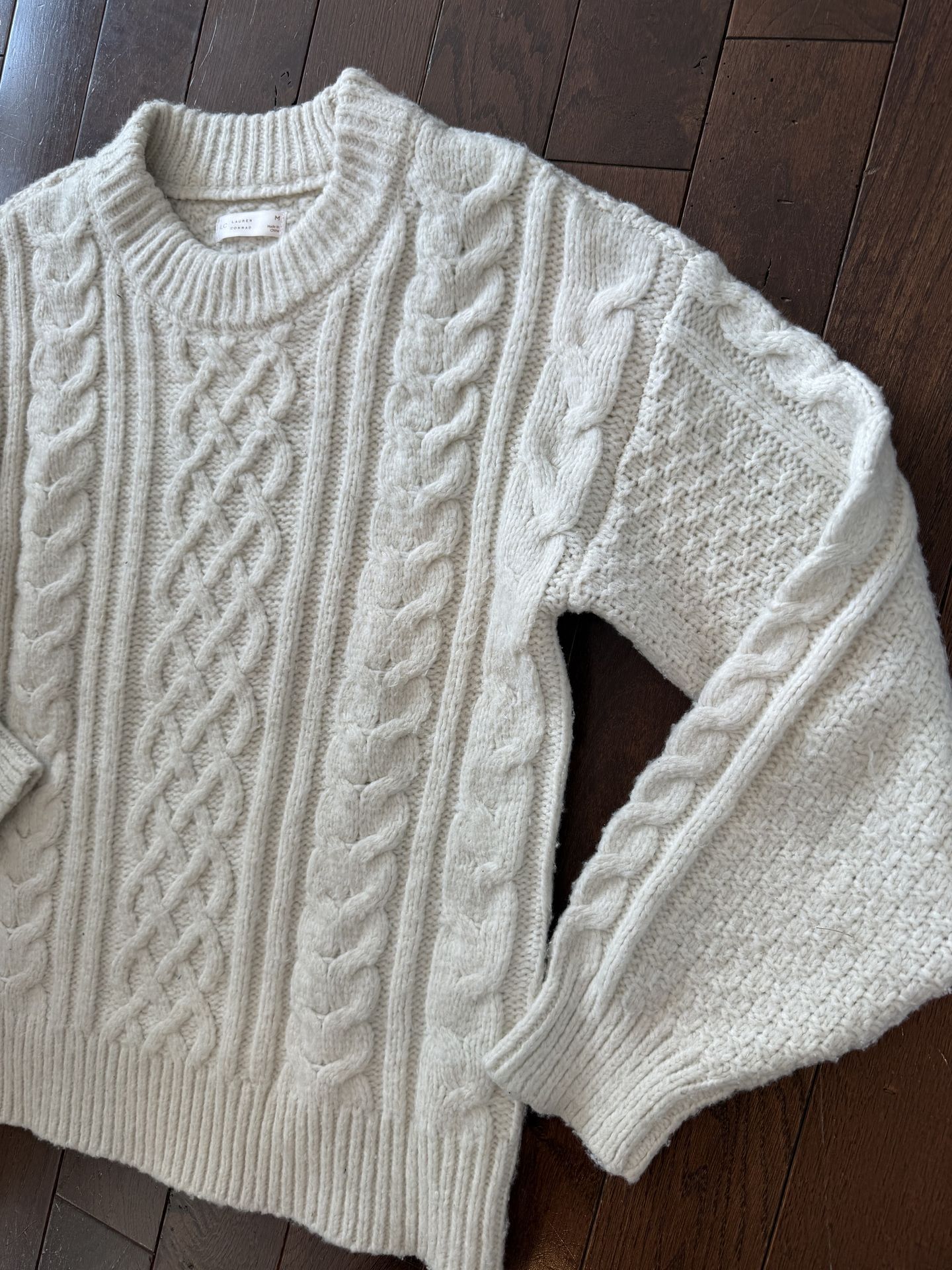 Women's Medium Cream Cable-Knit Lauren Conrad Sweater - $20 - photo 4