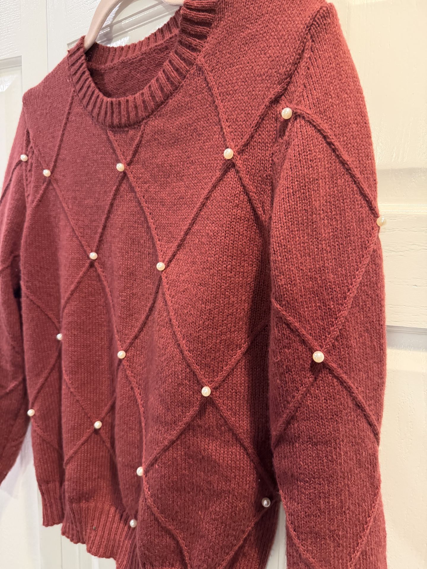 Women's Like New Maroon Sweater with Pearl Embellishment - Size - photo 2