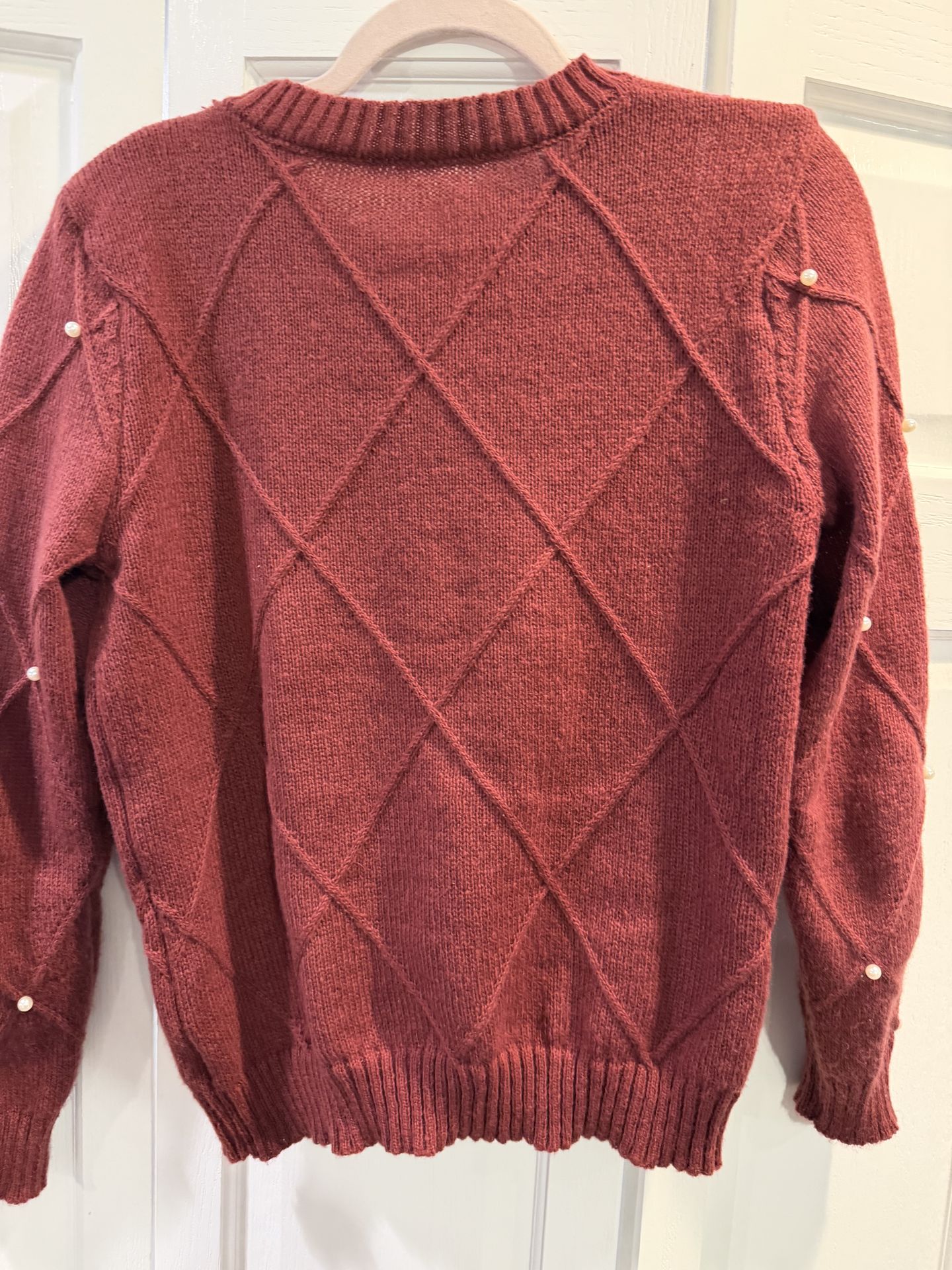 Women's Like New Maroon Sweater with Pearl Embellishment - Size - photo 3