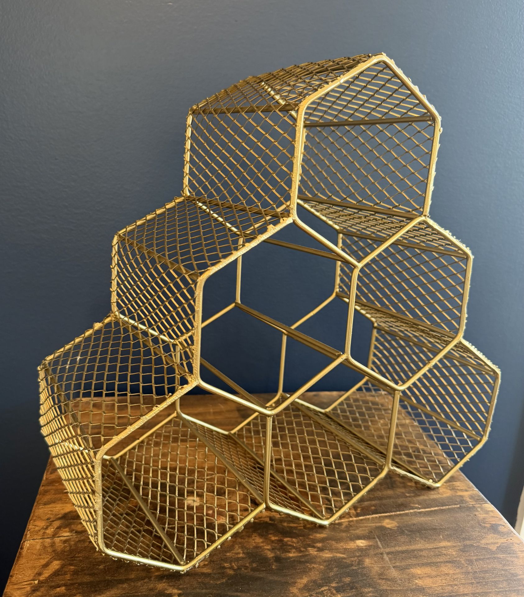 Gold Metal Wine Rack - Holds 6 Bottles