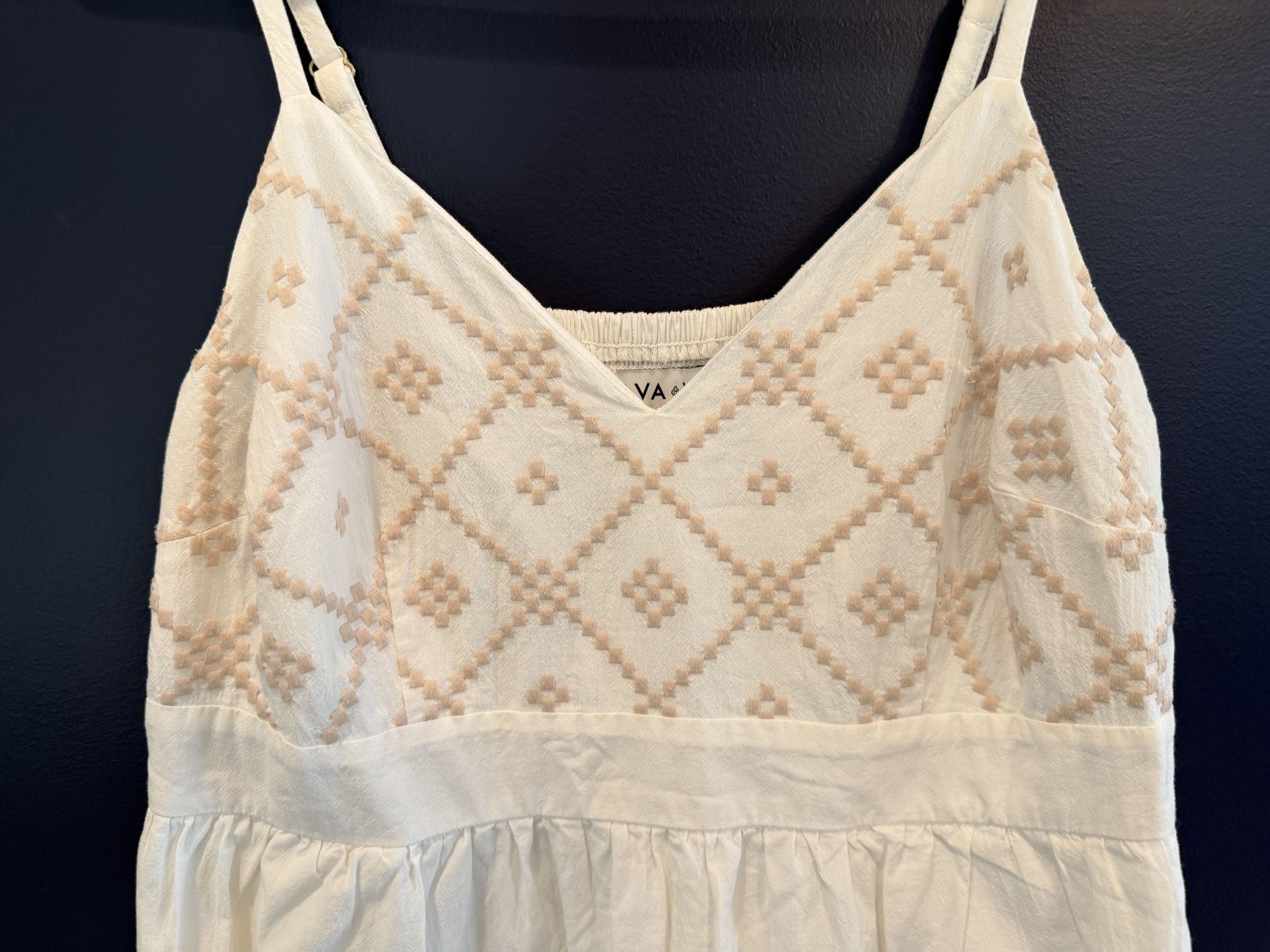 Women's Ava & Viv Sundress XL White & Tan Embroidery Spaghetti S