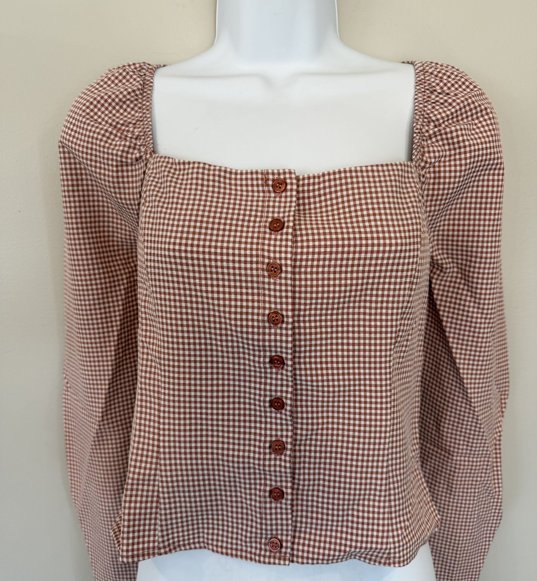 NWT Lulus Gingham Seersucker Puff-Sleeve Top - Size S - photo 2