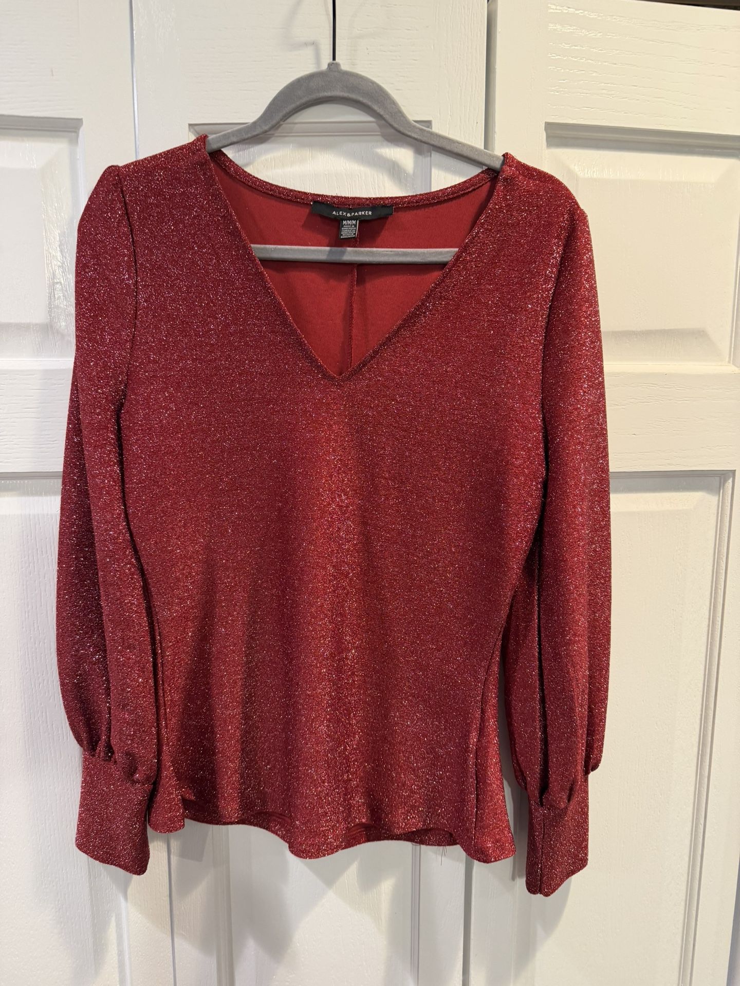 Like New Women’s Medium Red Sparkly Blouse $12