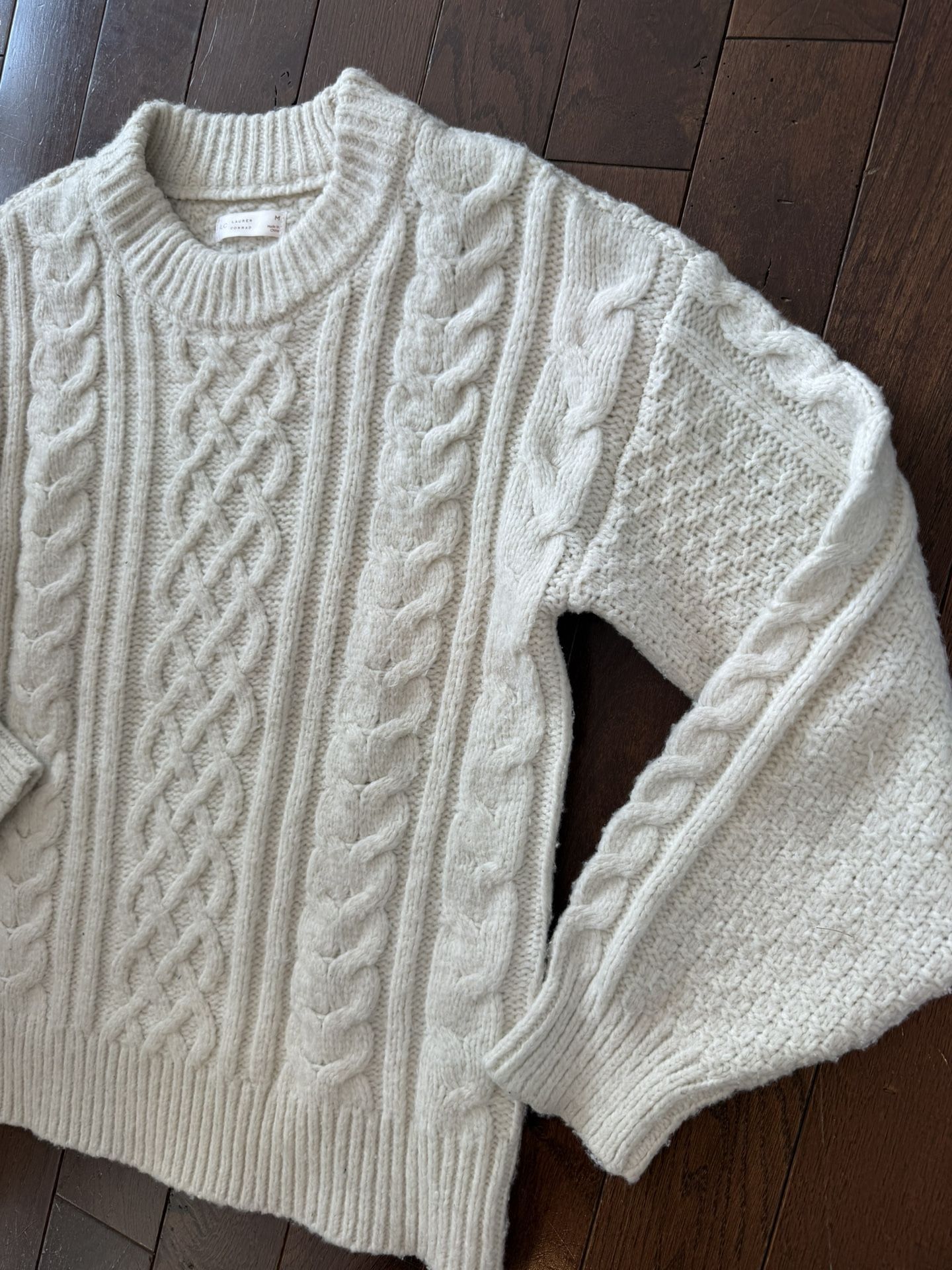 Women's Medium Cream Cable-Knit Lauren Conrad Sweater $15 - photo 4