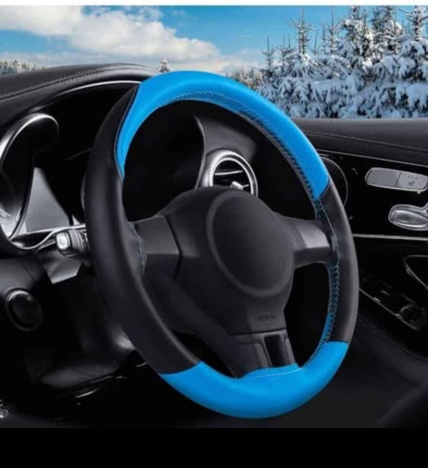 Blue Cover Lace Up Stitch On Leather Steering Wheel Wrap - photo 2