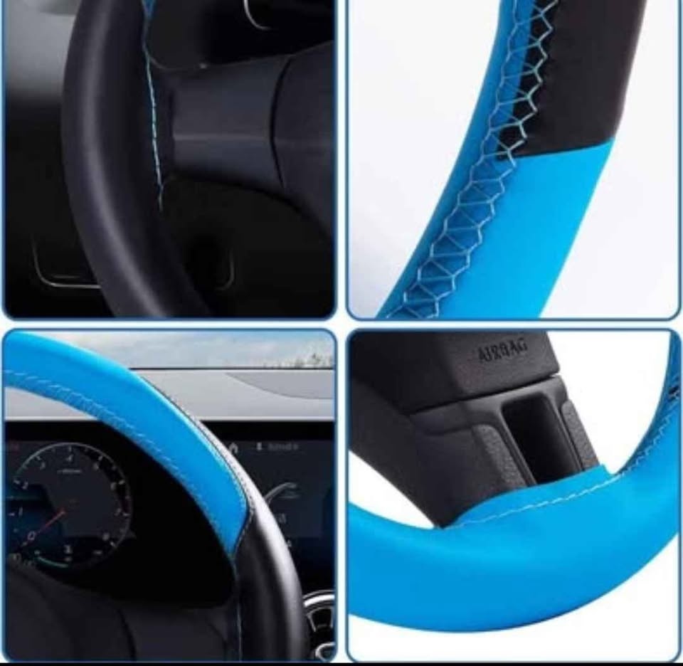 Blue Cover Lace Up Stitch On Leather Steering Wheel Wrap - photo 4