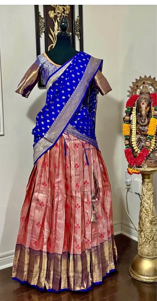 Pure Kanchipuram Pattu Lehenga with Half Saree - Adult Size