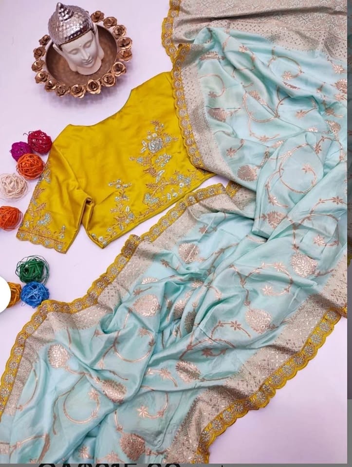 Banarasi pure silk saree ready to wear embroidered blouse fits 3