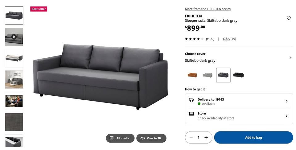 Ikea Friheten Sleeper Sofa, Dark Gray - photo 5