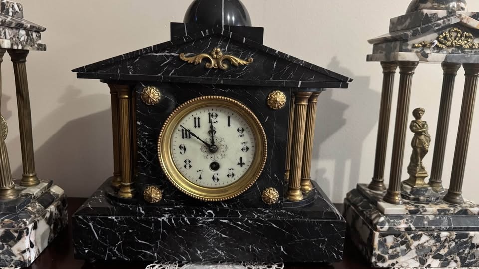 Antique French Marble Clock Set - photo 2