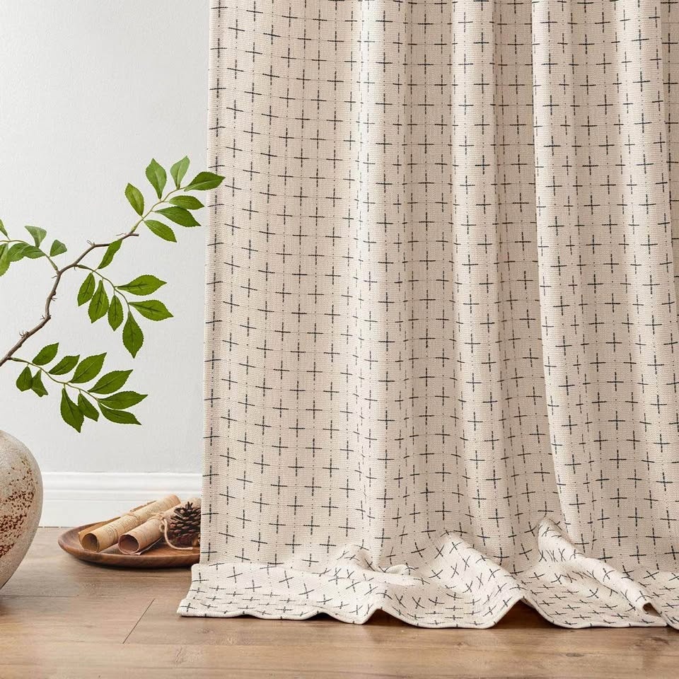 MIULEE Decorative Back Tab Linen Curtains - Geometric Pattern (2