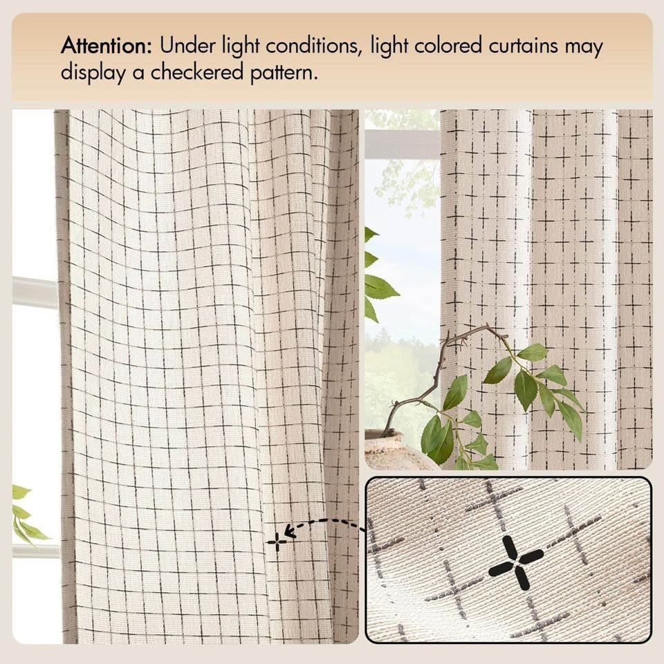 MIULEE Decorative Back Tab Linen Curtains - Geometric Pattern (2 - photo 4