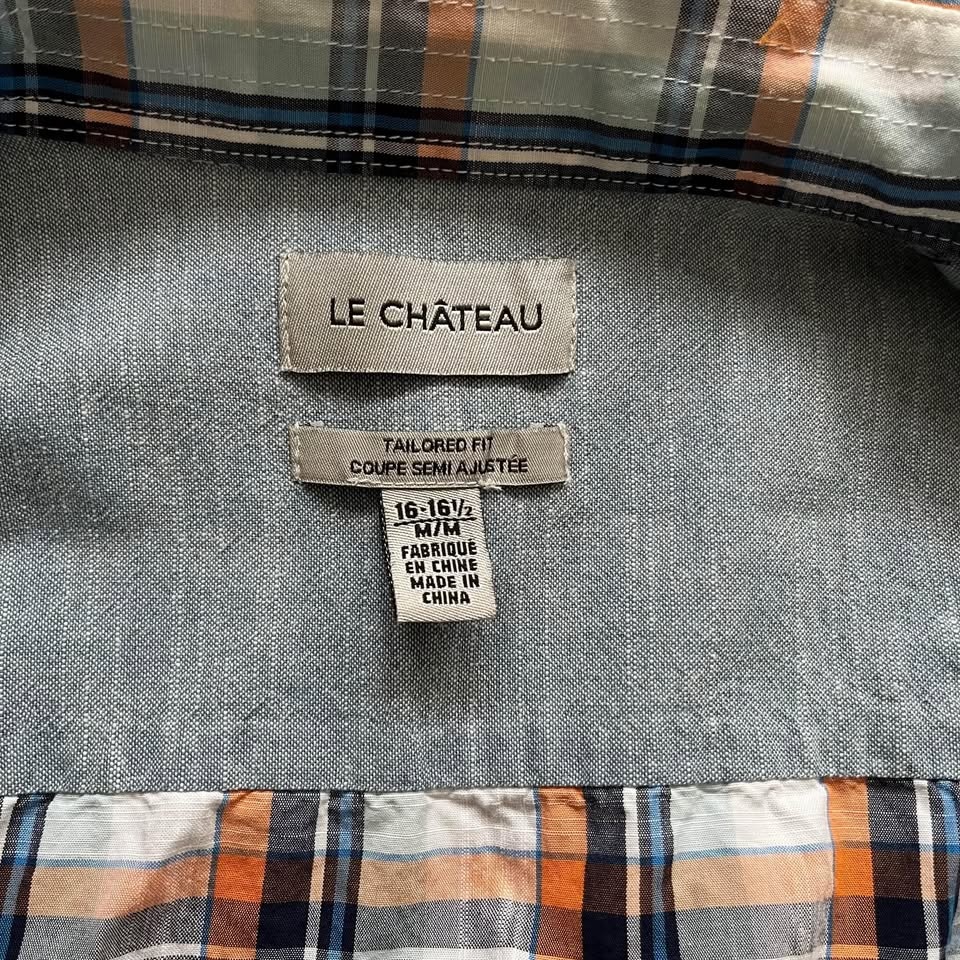 Le Chateau Blue & Orange Button Down Shirt - Size Medium - photo 2