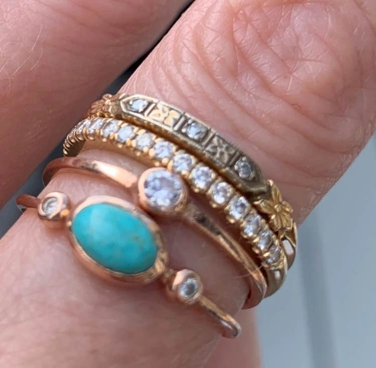 Gorgeous set. 2 rings both 10k Rose Gold, 3 diamonds and turquoi - photo 2
