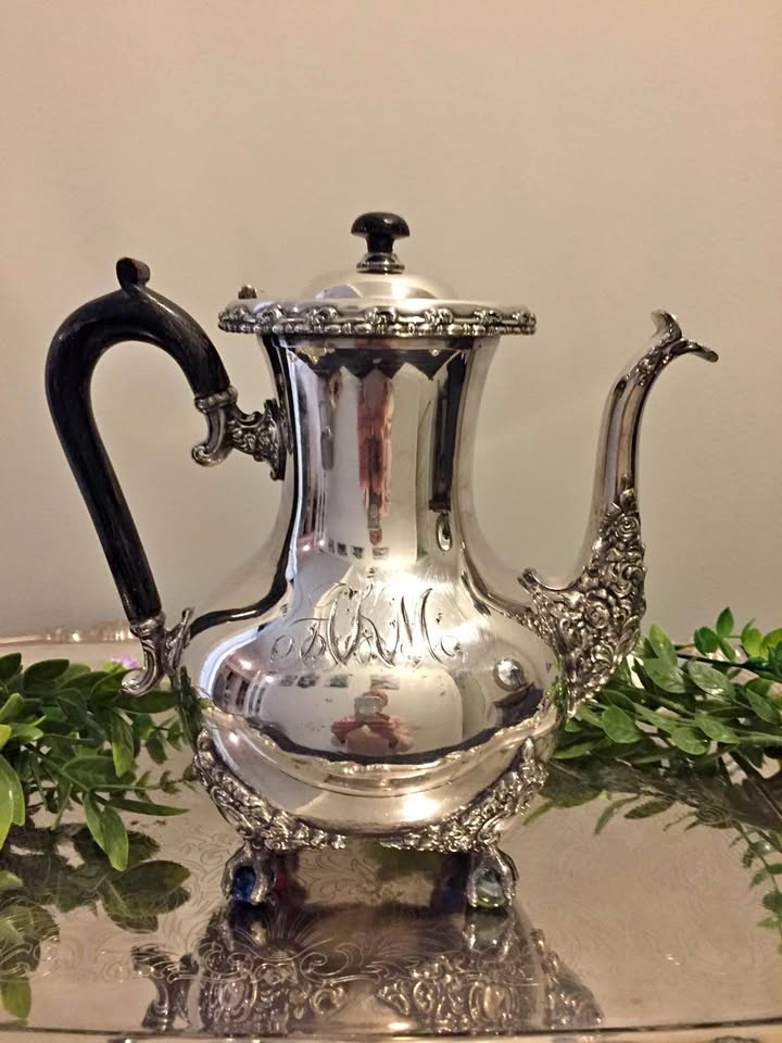 Vintage Silver Tea Pot with Decorative Marble Feet
