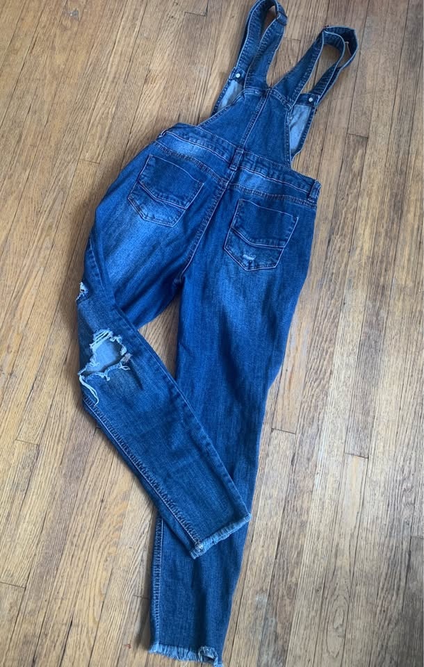 Vintage Fitted Overalls Cotton Denim with Stretch Cute Patches - photo 3