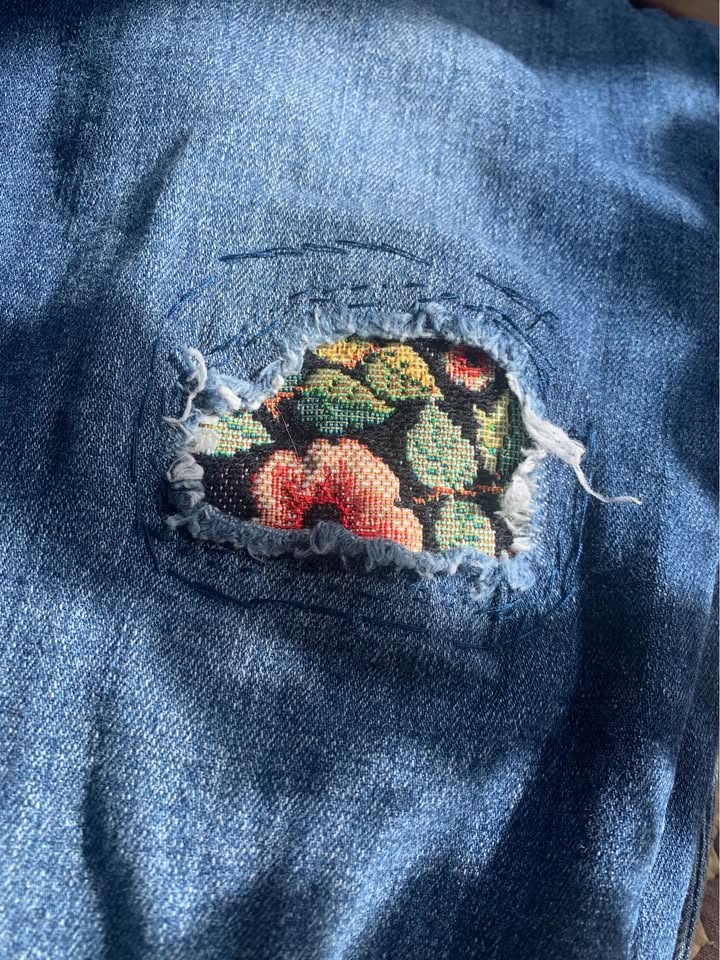 Vintage Fitted Overalls Cotton Denim with Stretch Cute Patches - photo 4