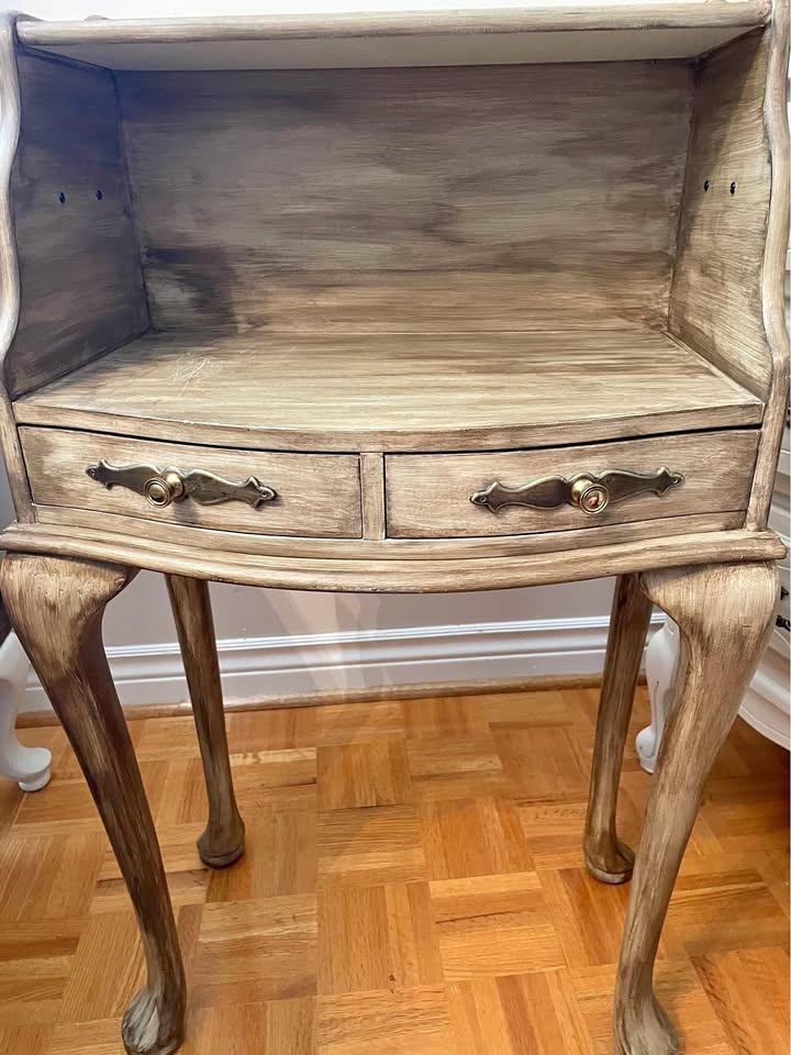 Antique Distressed Wood Side Stand - 2 Drawers