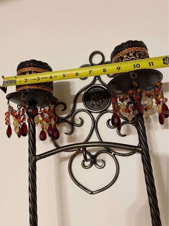 Two Ornate Metal Wall Sconce Candle Holders w/ Beads - photo 4