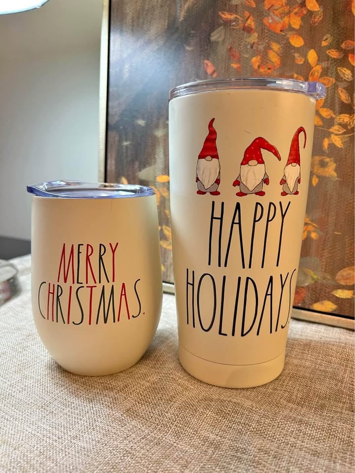2 Rae Dunn Christmas Travel Tumblers (Tall & Small)