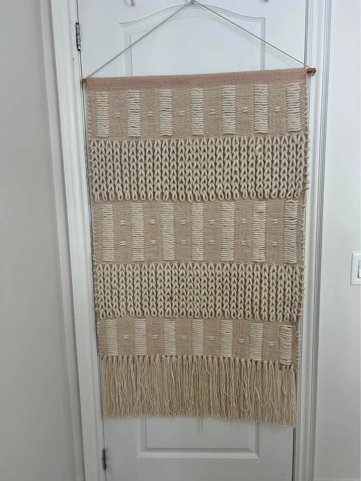 Macramé Wool Wall Hanging - Soft Pink/Cream - 50"x30"