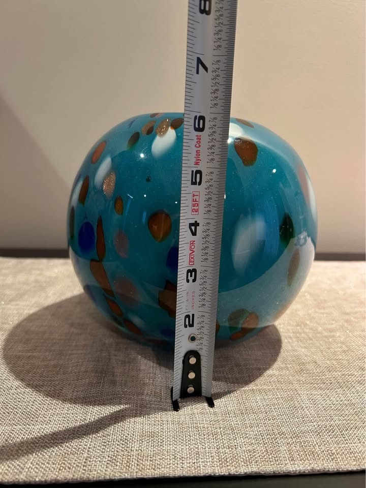 Glass vase round, blue with colourful speckled - photo 4
