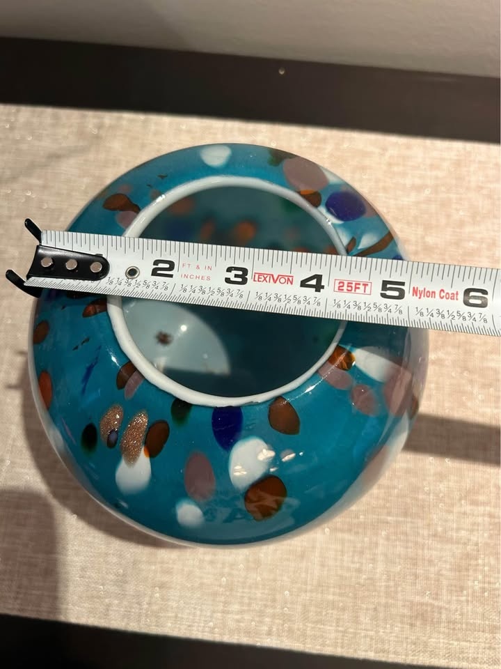 Glass vase round, blue with colourful speckled - photo 5
