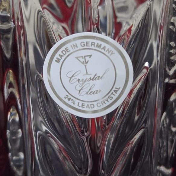 German-Made Crystal Clear Red Cut-to-Clear Vase – 24% Lead Cryst - photo 2