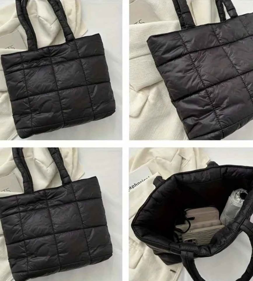 Quilted Black Puffer Tote Bag - photo 2
