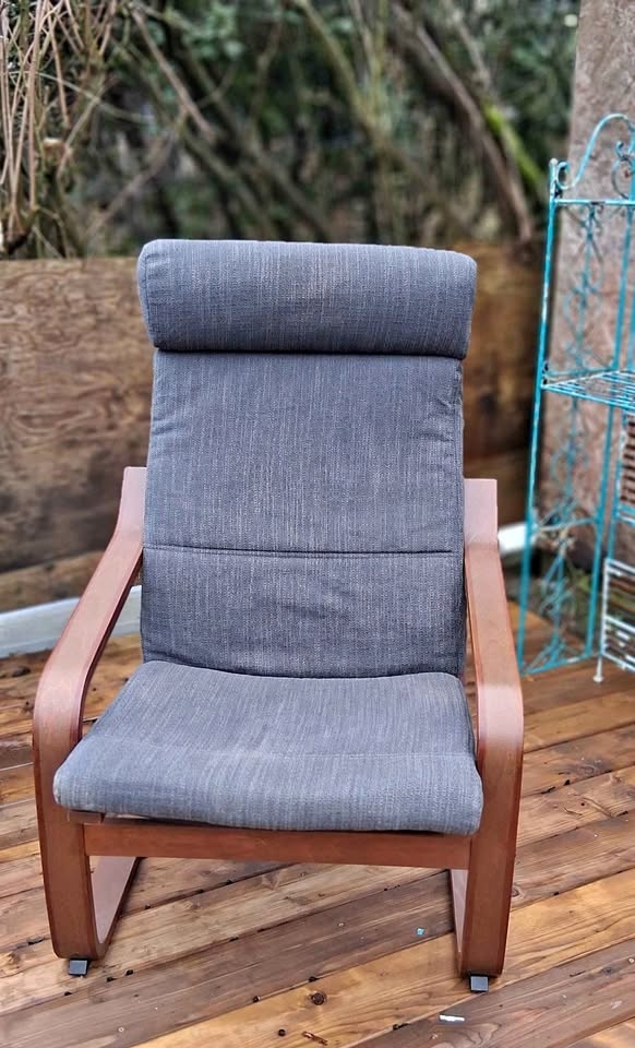 IKEA POÄNG Armchair, brown/Gunnared blue