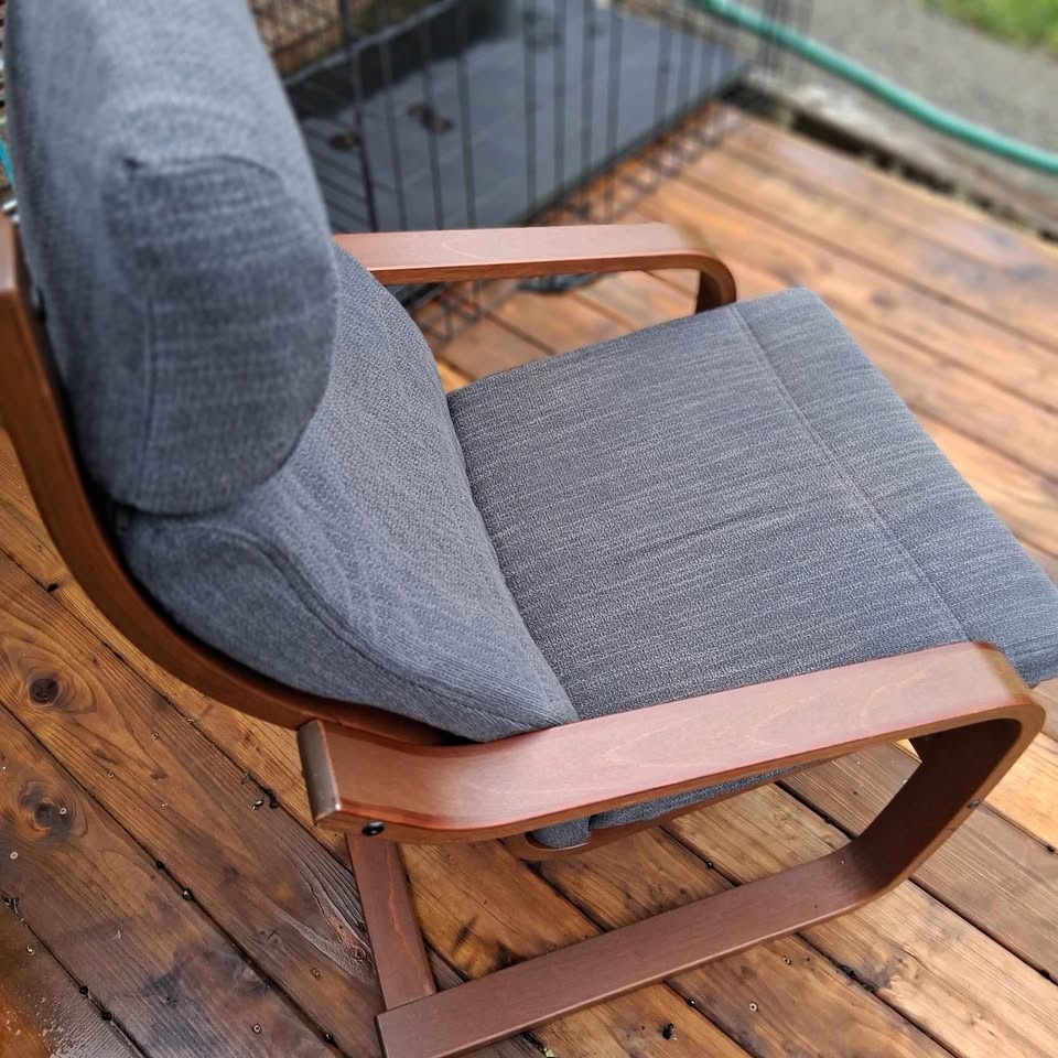 IKEA POÄNG Armchair, brown/Gunnared blue - photo 2