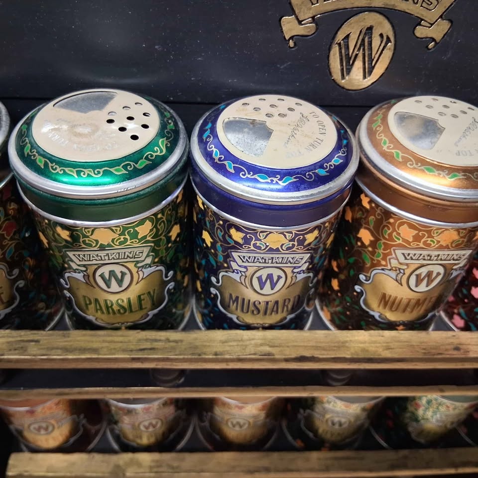 1980s Vintage Watkins Spice Rack with Metal Tins - photo 4
