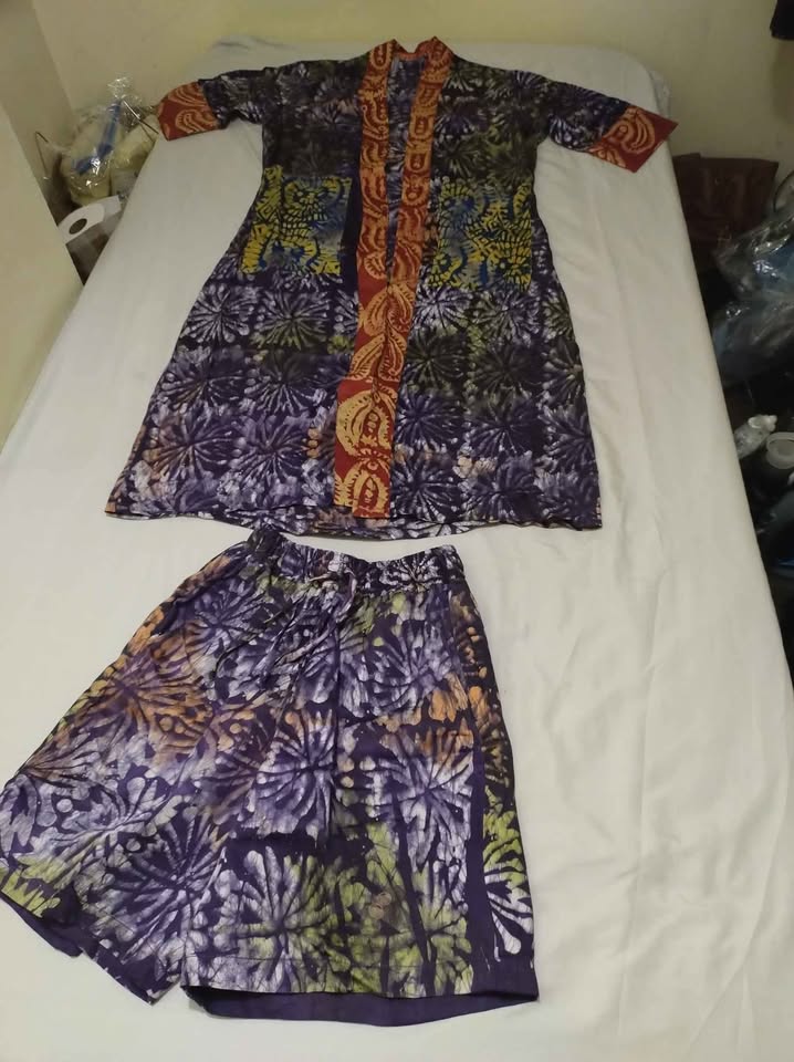 Hand-Dyed Adire Kimono & Shorts Set (Purple/Multi) – UK 8–12 - photo 2