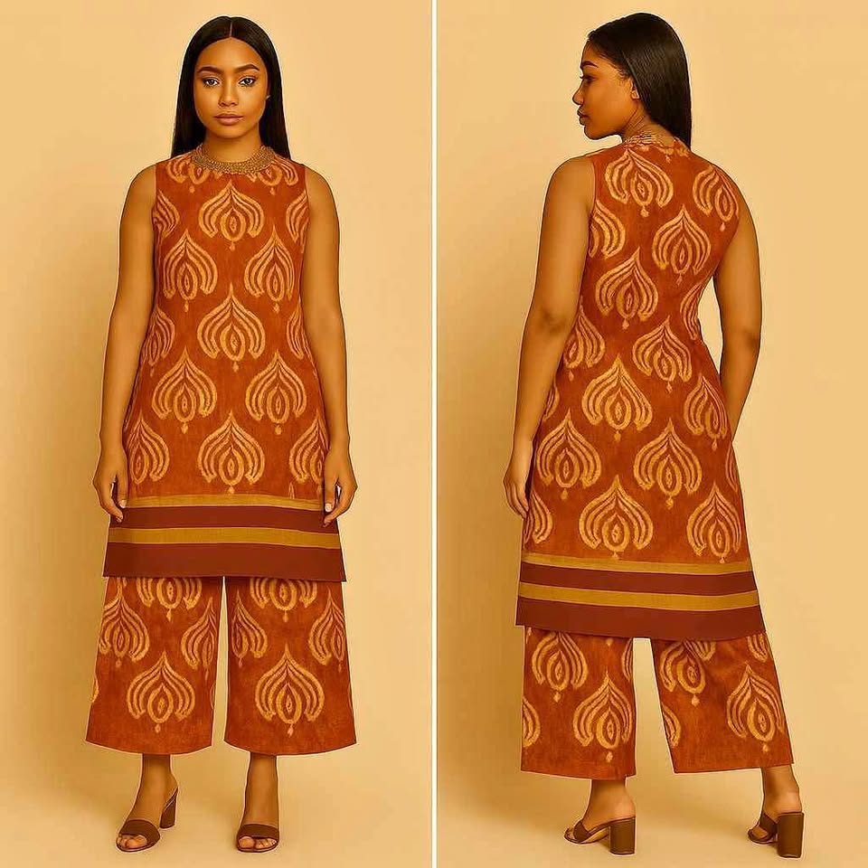 African-Inspired Set – Adire Palazzo & Aso Oke Blouse M-XL