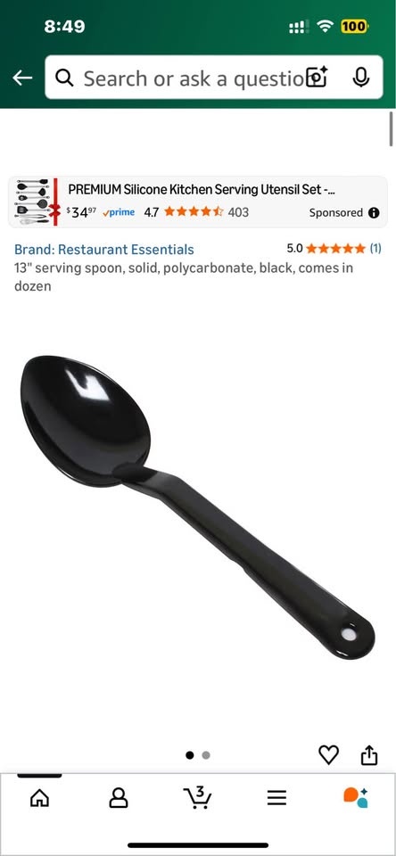 13" Serving Spoon, Solid Polycarbonate, Black (12 PCS) - photo 2