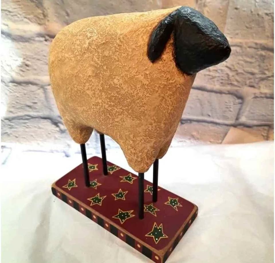 Debbie Piotrowski Folk Art Country Sheep Figure Sculpture