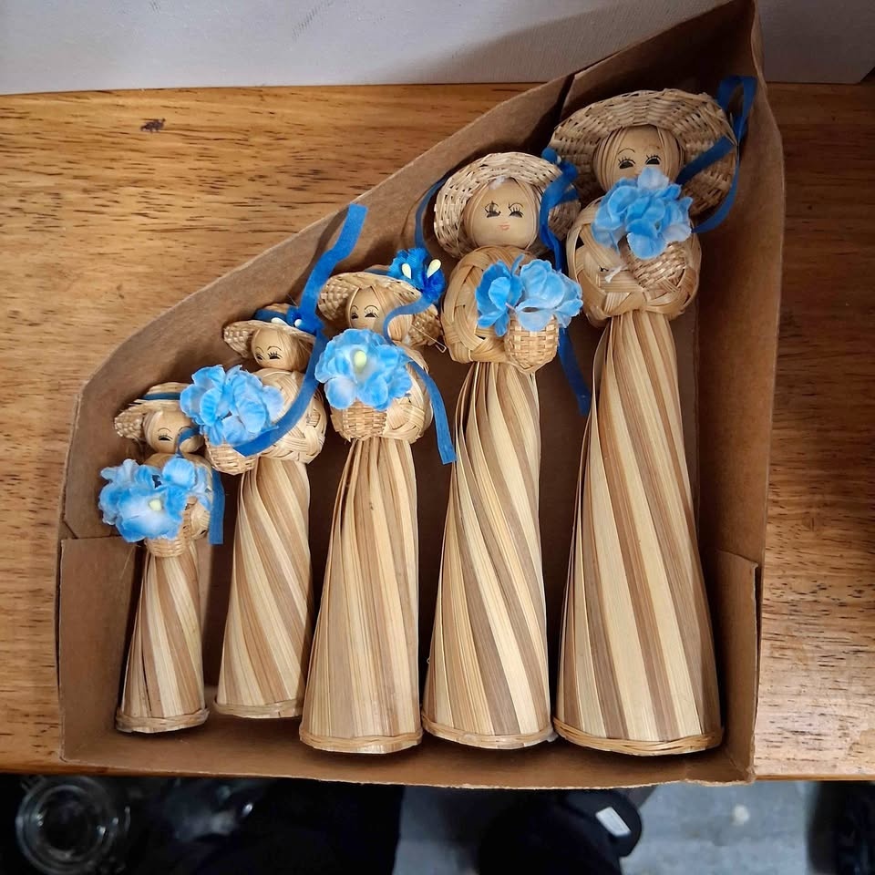 Vintage Set of Five Korean Rush Dolls