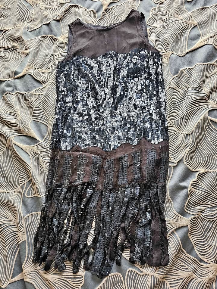 Dark Sequin Fringe Party Dress - Size 8
