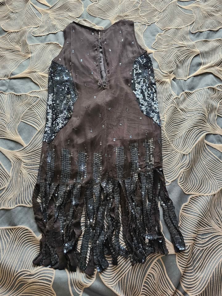 Dark Sequin Fringe Party Dress - Size 8 - photo 2